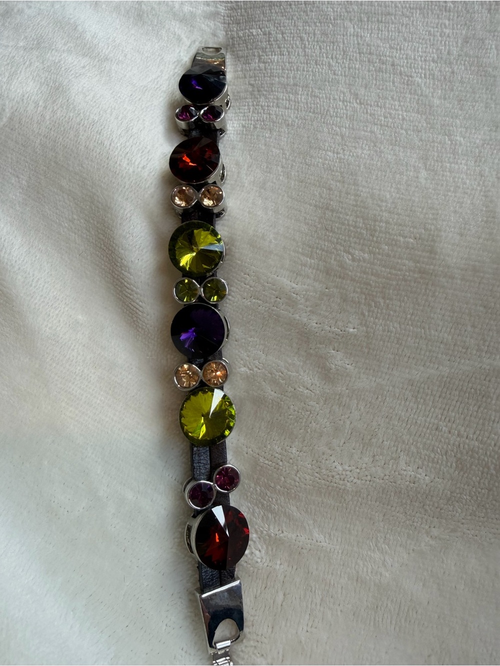 Multicolor Oversized Jeweled Leather Statement Bracelet